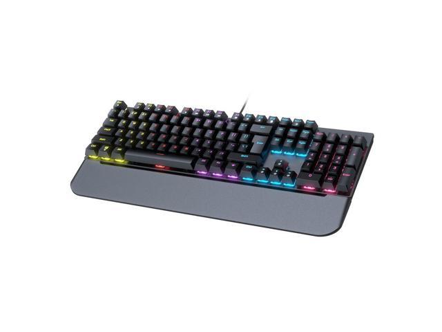 104 Keys USB Wired Mechanical Keyboard Metal Panel RGB Backlight Blue Switch with Palm Rest for Gaming Computer PC Laptop