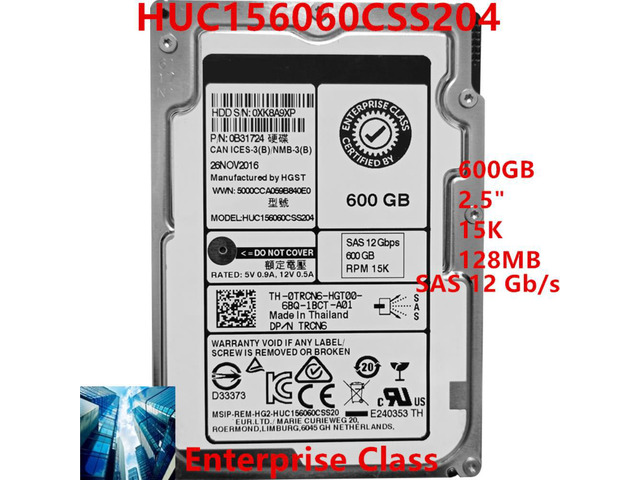 HDD For Dell 600GB 2.5' 15K SAS 128MB For Internal HDD For Enterprise Class HDD For 0TRCN6 TRCN6 HUC156060CSS204