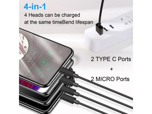 4-Way USB Charging Cable, Portable 1 in 4 Out Multi-port Charge Cord USB to 2x Type-C+2x Micro Power Extension Wire Line