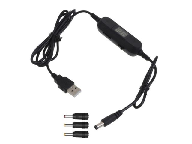 USB to Power Cord Adjustable 5.5x2.1mm Plug Jack Charging Cable with 3 Connector Tips(2.5x0.7mm,3.5x1.35mm,4.0x1.7mm)