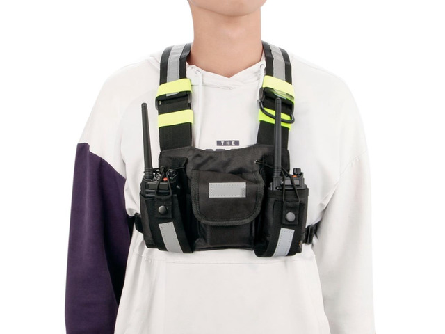 Two Way Walkie Talkie Chest Harness Holder Radio Shoulder Holster Vest Rig Front Pack Pouch Radio Reflective Carry for C