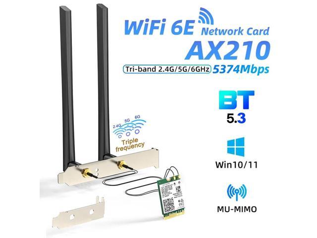 WiFi 6E AX210 Bluetooth 5.3 5374Mbps Wifi Card Desktop Kit Wireless Adapter 802.11ax 2.4Ghz/5Ghz/6Ghz Windows 10 11 PC