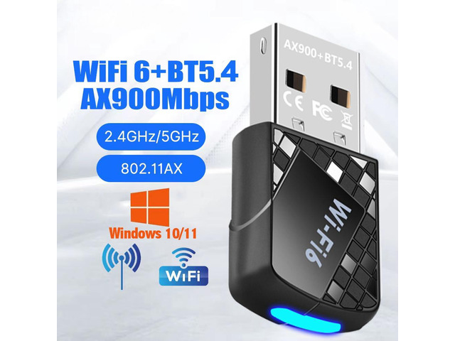 AX900 USB WiFi 6 Bluetooth 5.4 Adapter 2in1 Dongle Dual Band 2.4G & 5GHz Network Wireless Receiver For Windows 10/11