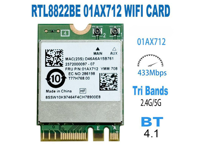 RTL8822BE 802.11AC 2.4GHz 5GHz WiFi Bluetooth 4.1 NGFF Wireless Adapter M.2 WIFI CARD 01AX712 For P51S S5 T470 T570 X270 E475