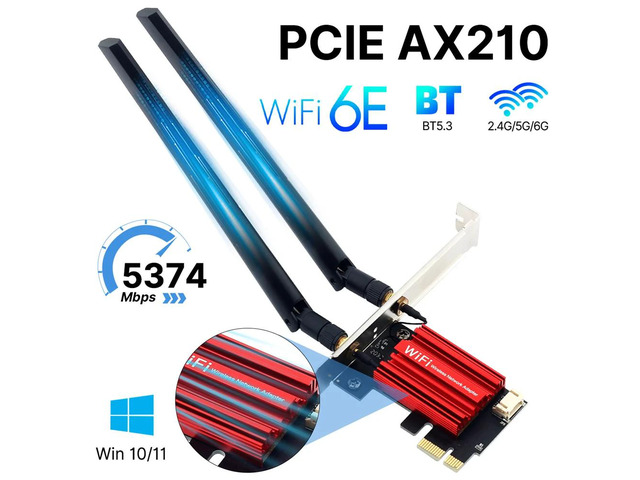 PCIE AX210 Network Adapter, BT5.3, WiFi 6E 5400Mbps, 802.11AX, Tri-Band 2.4G/5G/
