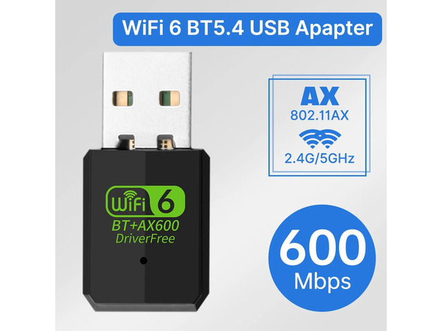 WiFi 6 AX600 USB Adapter, BT5.4, Dual Band 2.4G/5GHz, 802.11AX, Driver Free for