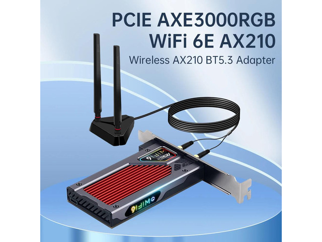 WiFi 6E AX210 PCIE Adapter, BT5.3, AX210NGW, Tri-Band 2.4G/5G/6GHz, External Ant