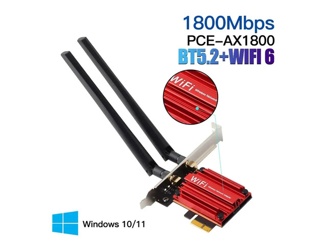 WiFi6 AX1800 PCIE Adapter, 1800Mbps, BT5.2, Dual Band 2.4G/5Ghz, 802.11AX, for Desktop Win10/11
