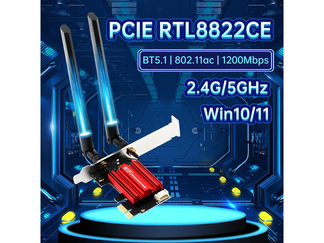WiFi 5 RTL8822CE, BT5.1, AC1200 PCIE Adapter, 802.11ac 1200Mbps, for Desktop Win