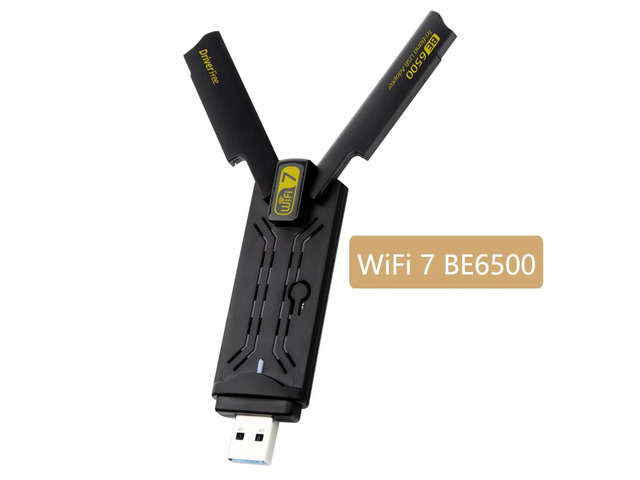 WiFi 7 USB Adapter, BE6500, 802.11BE, 6500Mbps, USB3.0, 2.4G/5G/6GHz, Driver Fre