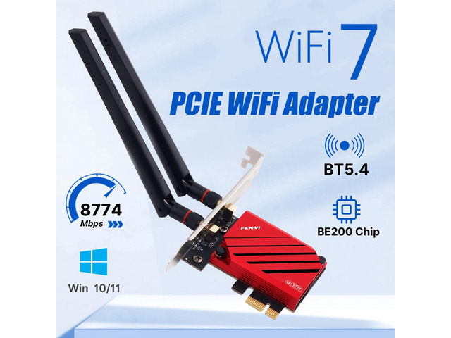 WiFi 7 BE200 PCI-E Adapter, 802.11BE, BT5.4, 8774Mbps, 2.4G/5G/6GHz, for Win10/1