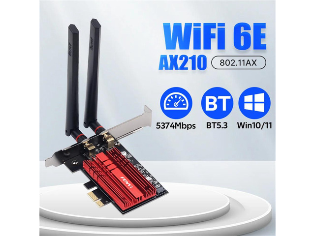 WiFi 6E AX210 PCIE Adapter, 5374Mbps, BT5.3, 802.11AX, Tri-Band, for Win10/11