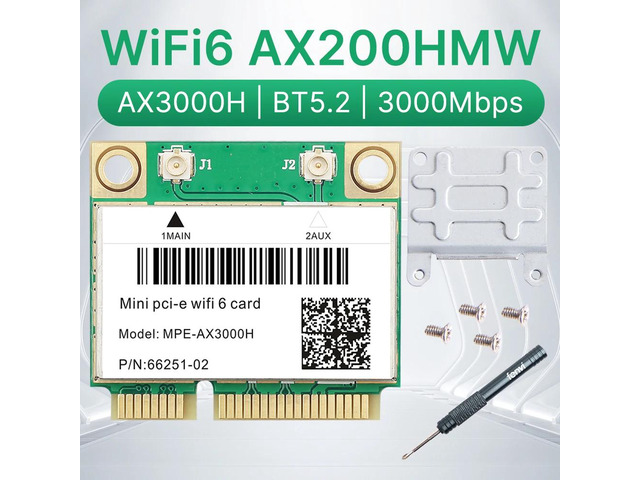 WiFi 6 AX200HMW, 3000Mbps, BT5.2, 802.11ax/ac, Dual Band 2.4Ghz/5Ghz, for Win10/
