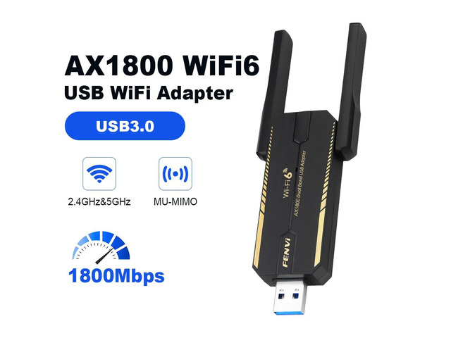 AX1800 WiFi 6 USB Adapter, 802.11AX, USB3.0, Dual Band 2.4G/5GHz, for Win10/Win11