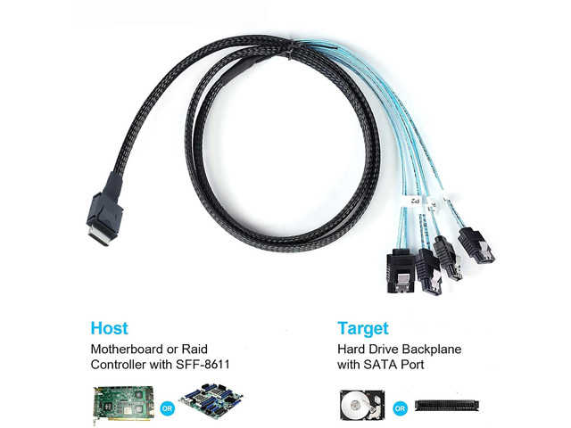 0.5M OcuLink PCIe PCI-Express SFF-8611 4i to 4X SATA 7P female straight SSD Data