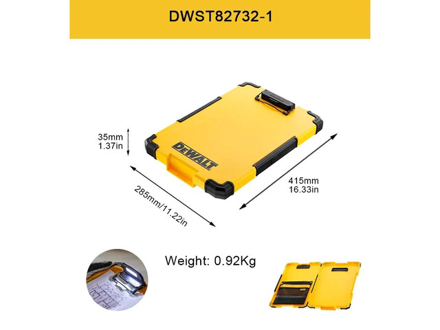 TSTAK Clipboard Organiser LED Light Internal Pouch Metal Clip Officemate Carry All Clipboard Storage Box DWST82732-1