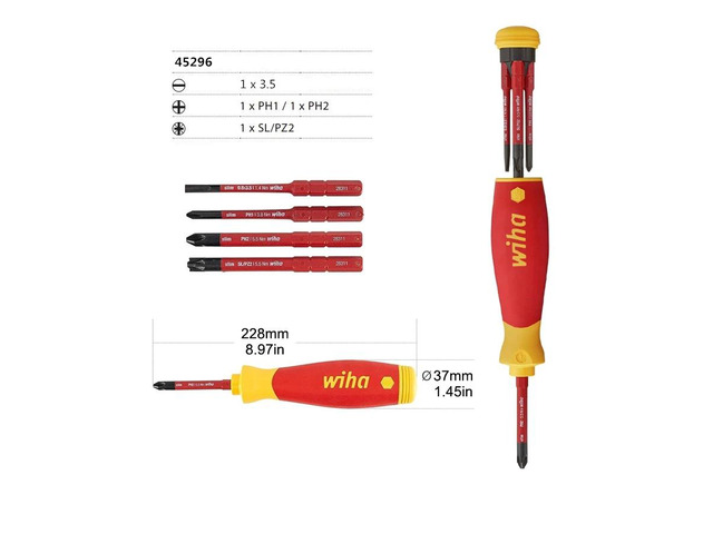 Wiha 4 In 1 Multifunctional Insulated Screwdriver with Bit Magazine PocketMax El