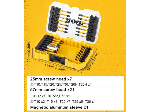 29-Piece Screwdriver Bit Set with Tough Case For Professional And Hobby Craftsmen Black/Yellow DT70734T-QZ