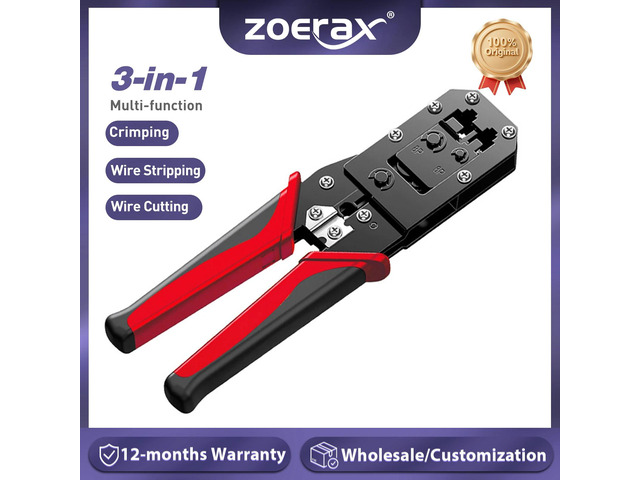 RJ45 Crimping Tool, All-in-one Ethernet Network LAN Cable Stripper Cutter Crimper Tool for 8P/RJ-45 & 6P/RJ-12, RJ-11