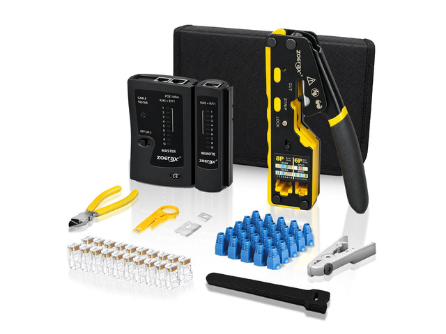 9 in 1 RJ45 Network Tool Kit CAT5e CAT6 Crimping Tool Cable Tester Wire Stripper CAT6 RJ45 Connectors Portable Carry Bag