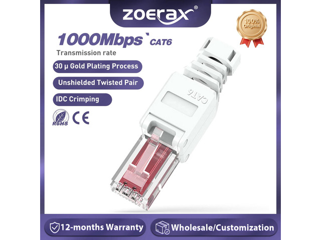 1PCS Tool Free RJ45 CAT6 Connector Ethernet Termination Plugs, 23AWG to 26AWG Ca