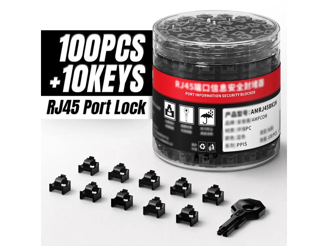 100PCS RJ45 Port Locks With 10 Keys Snug-Fit Durable PC Network Physical Securit