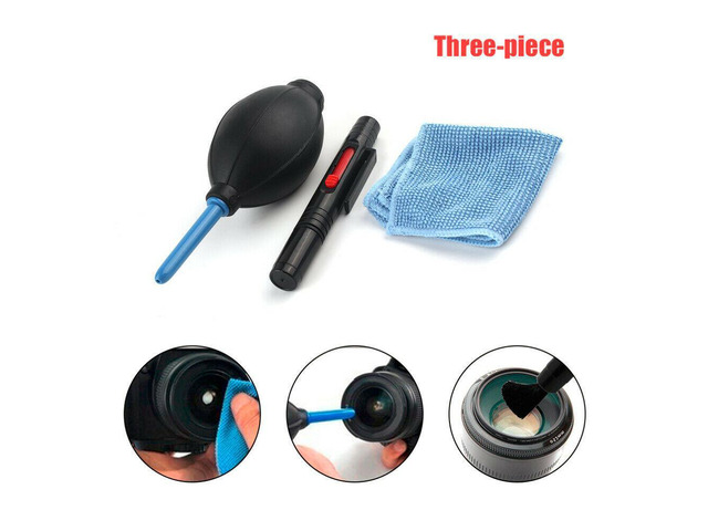 3 In1 Camera Lens Cleaner Equipment Kit Rubber Dust Blower Pen Brush Fabric Wiper Cleaning Suit with Air Blower and Brush