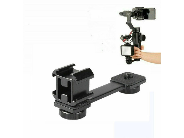 Triple Cold Shoe Mount Plate Mic LED Video Light Extension Vlog Adapter Bracket