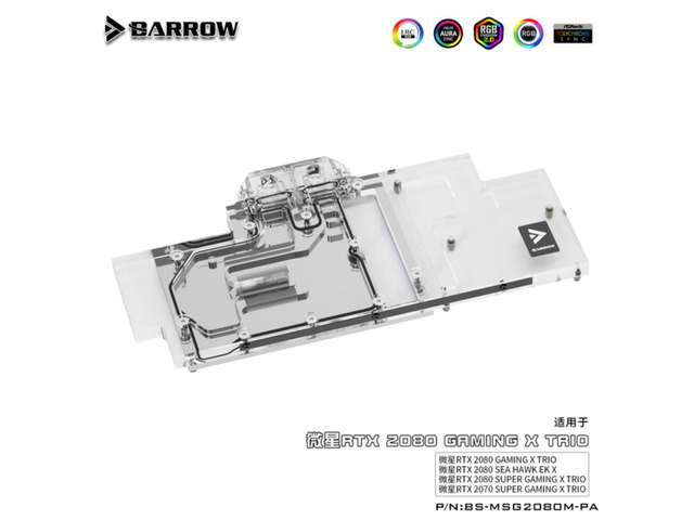 Barrow BS-MSG2080M-PA, bloc d'eau graphique complet LRC 2.0 pour MSI RTX2080 GAMING X TRIO / SEA HAWK EK X