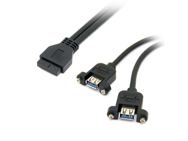 USB 3.0 Dual Ports Female Screw Mount Type to Motherboard 20 Pin Header Cable Black Color