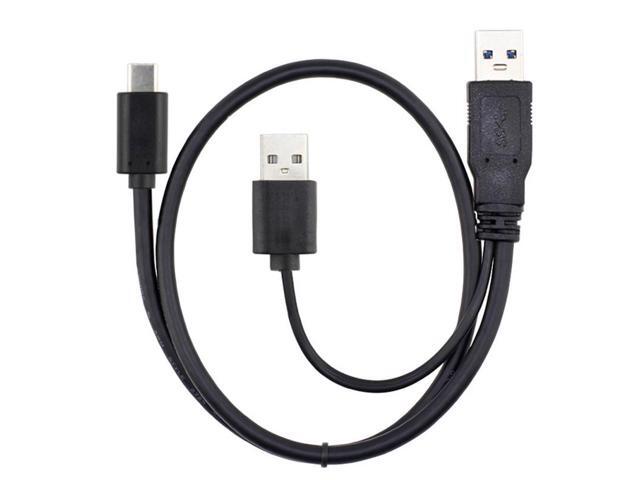 USB 3.0 Power Data Male & USB 2.0 Dual Power to USB-C Type-C Y Cable Cord for Lap top & Hard Disk 60cm Black