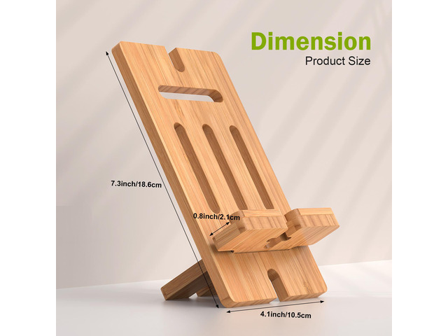 BambuMate Adjustable Bamboo Phone & Tablet Stand, Portable Holder for Desk, Home & Travel, Compatible with 4-13 Inch Devices