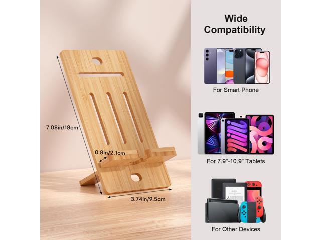 BambuMate Adjustable Bamboo Phone & Tablet Stand - Portable Holder for 4-13 Inch Devices, Compatible with iPad, iPhona- Perfect for Desk, Home,...