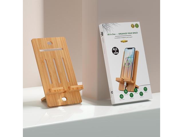 BambuMate 2 Pack Adjustable Bamboo Phone & Tablet Stand - Portable Holder for 4-13 Inch Devices, Compatible with iPad, iPhone- Perfect for Desk,...
