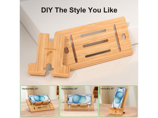 BambuMate 2 Pack Adjustable Bamboo Phone & Tablet Stand - Portable Holder for 4-13 Inch Devices, Compatible with iPad, iPhone- Perfect for Desk,...