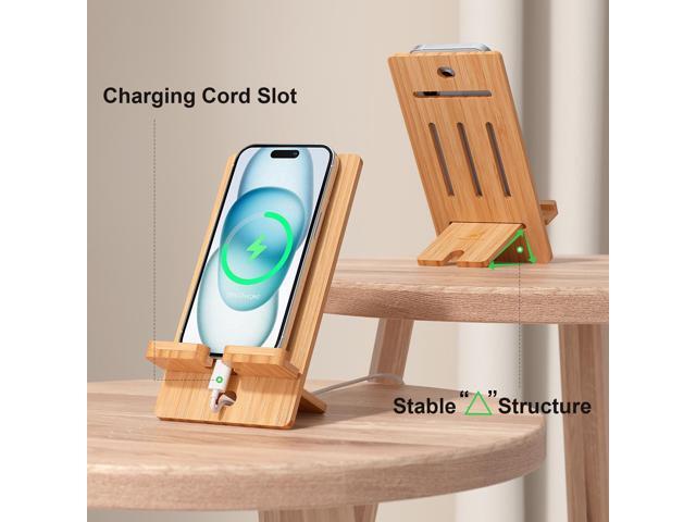 BambuMate 2 Pack Adjustable Bamboo Phone & Tablet Stand - Portable Holder for 4-13 Inch Devices, Compatible with iPad, iPhone- Perfect for Desk,...