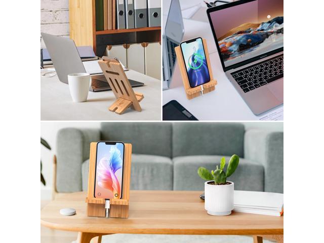 BambuMate 2 Pack Adjustable Bamboo Phone & Tablet Stand, Portable Holder for Desk, Home & Travel, Compatible with 4-13 Inch Devices