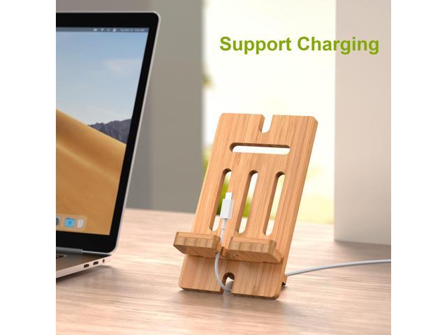 BambuMate 2 Pack Adjustable Bamboo Phone & Tablet Stand, Portable Holder for Desk, Home & Travel, Compatible with 4-13 Inch Devices