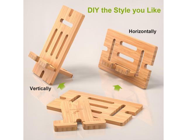 BambuMate 2 Pack Adjustable Bamboo Phone & Tablet Stand, Portable Holder for Desk, Home & Travel, Compatible with 4-13 Inch Devices