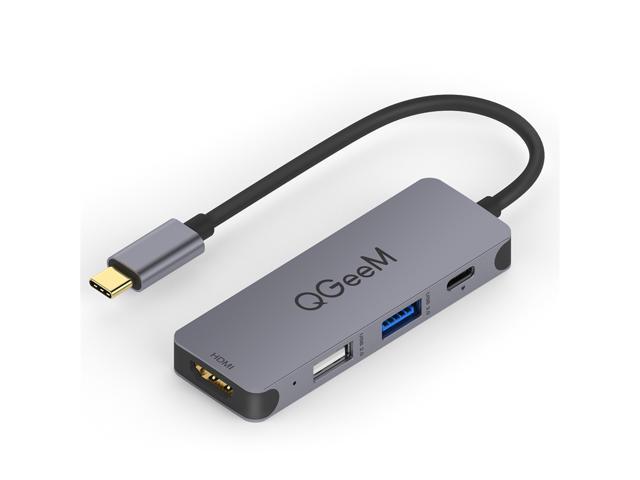 USB C Hub, QGeeM 4-in-1 USB C Adapter with 4K USB C to HDMI Hub,100W Power Delivery, USB 3.0,Thunderbolt 3 Multiport Hub Compatible with MacBook.
