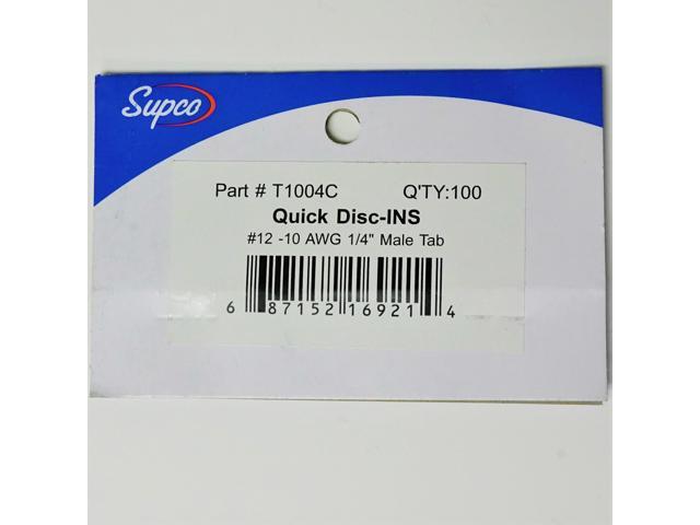 Supco T1004C Insulated Male Slip On Electrical Terminal Connector Pack of 100 for 12-10 Wire