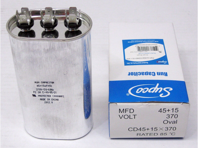 Supco CD45+15X370 HVAC Motor Oval Dual Run Capacitor 45 + 15 MFD 370 Volts