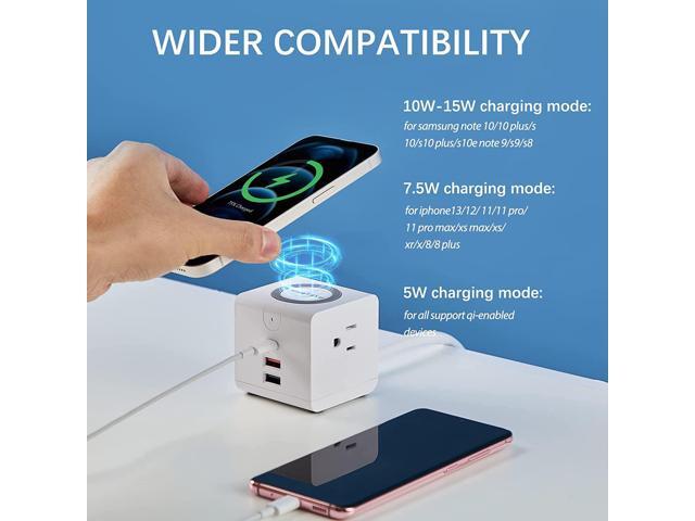 USB C Power Strip with PD 20W, Surge Protector with 15W Wireless Charger Power Delivery Fast Charging Station for Office Travel Home, 1 USB-PD Port...