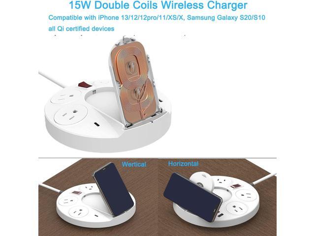 20W USB C PD Power Strip Surge Protector With Wireless Charger, High-Speed Power Delivery Charging For iPhone 13/12/iPad Desktop Home Office, 1 USB...