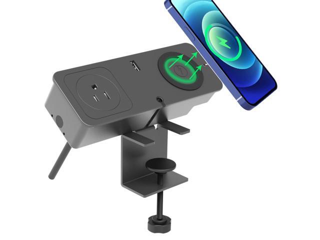 Desk Clamp Power Strip Surge With 20W USB C Port 15W Wireless Charger, Removable Desktop Mount Charger Power Station Surge Protector 2 USB AC...