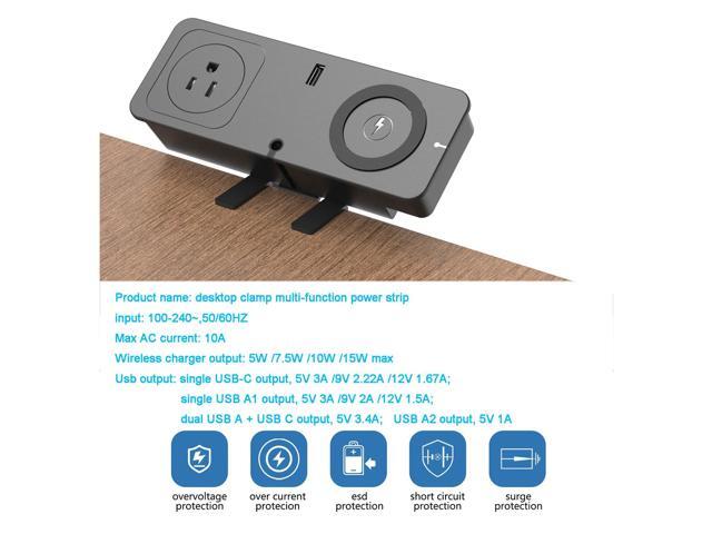 Desk Clamp Power Strip Surge With 20W USB C Port 15W Wireless Charger, Removable Desktop Mount Charger Power Station Surge Protector 2 USB AC...