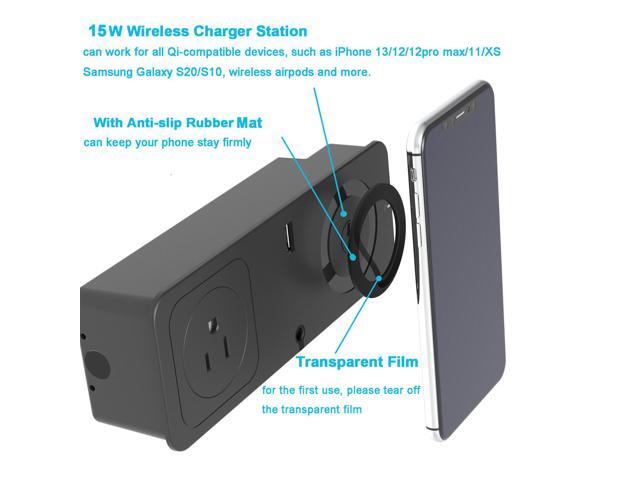 Desk Clamp Power Strip Surge With 20W USB C Port 15W Wireless Charger, Removable Desktop Mount Charger Power Station Surge Protector 2 USB AC...