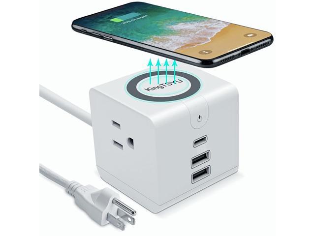 PD Power Strip Tower With 45W USB C Wireless Charger Station, Surge Protector Flat Plug With USB Port For Laptop Lenovo Macbook Pro, 15W Phone...