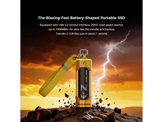 MemoStone 1TB 20Gbps Extreme Portable SSD - Up to 1900MB/s - USB-C, USB 3.2 Gen 2 - RGB External Solid State Drive - ZS301, Yellow