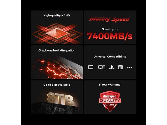 KingSpec XG7000 8TB 2280 SSD M.2 NVMe PCIe 4.0, Up to 7400MB/s, Internal Solid State Disk for PS5